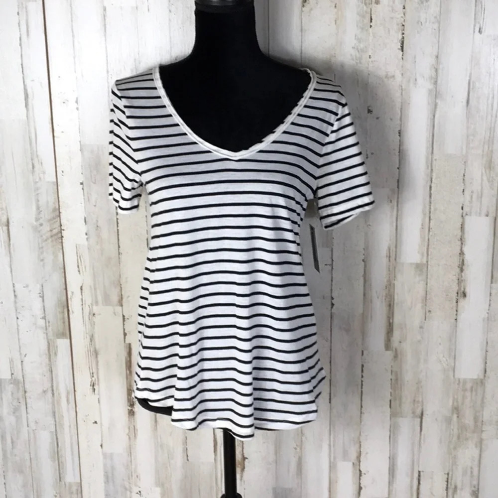 Nordstrom BP Striped Tee shirt top S Blouse Black v6x